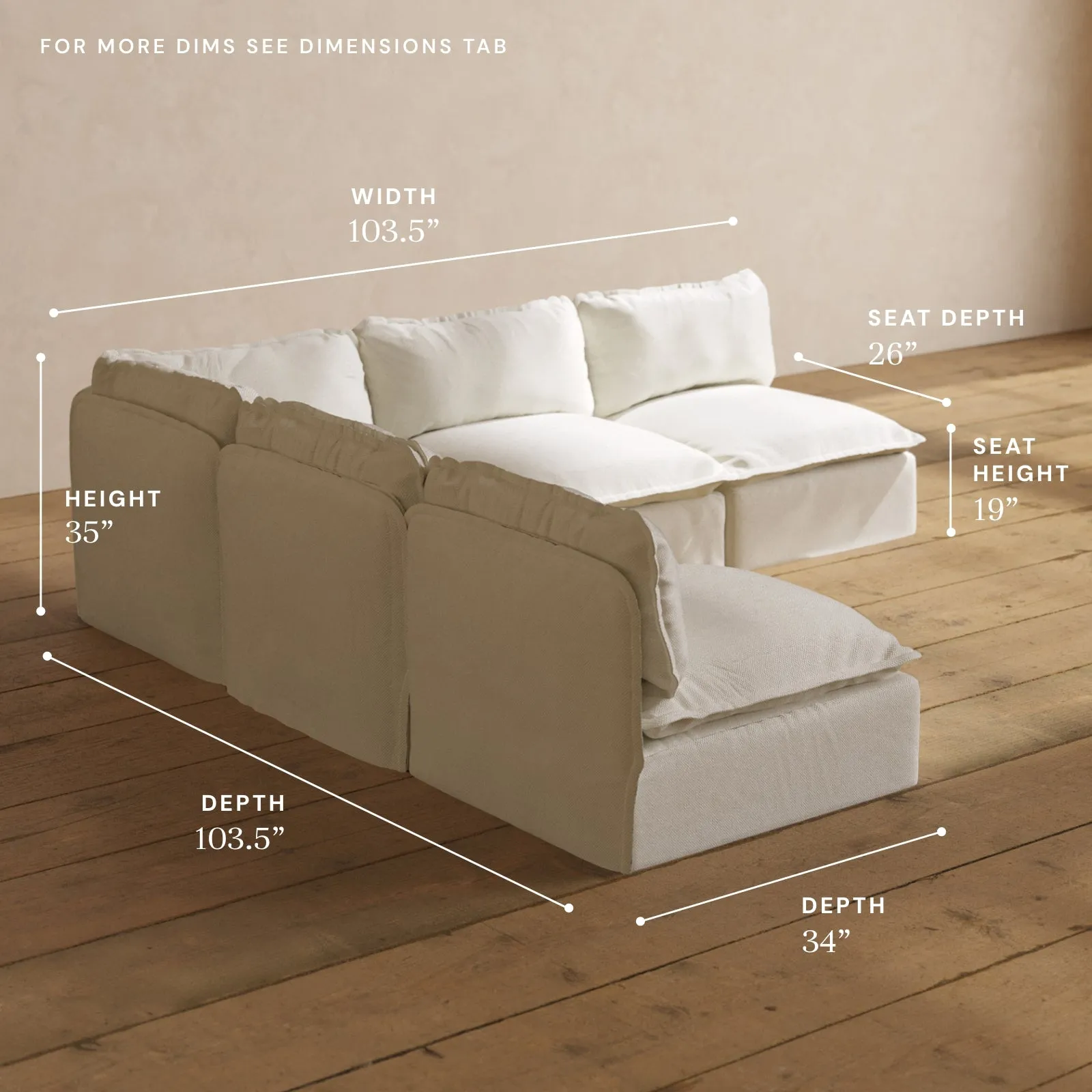 Modular Performance 5-Seater Open-Ends Corner Sectional in Eggshell | Relaxed Blend