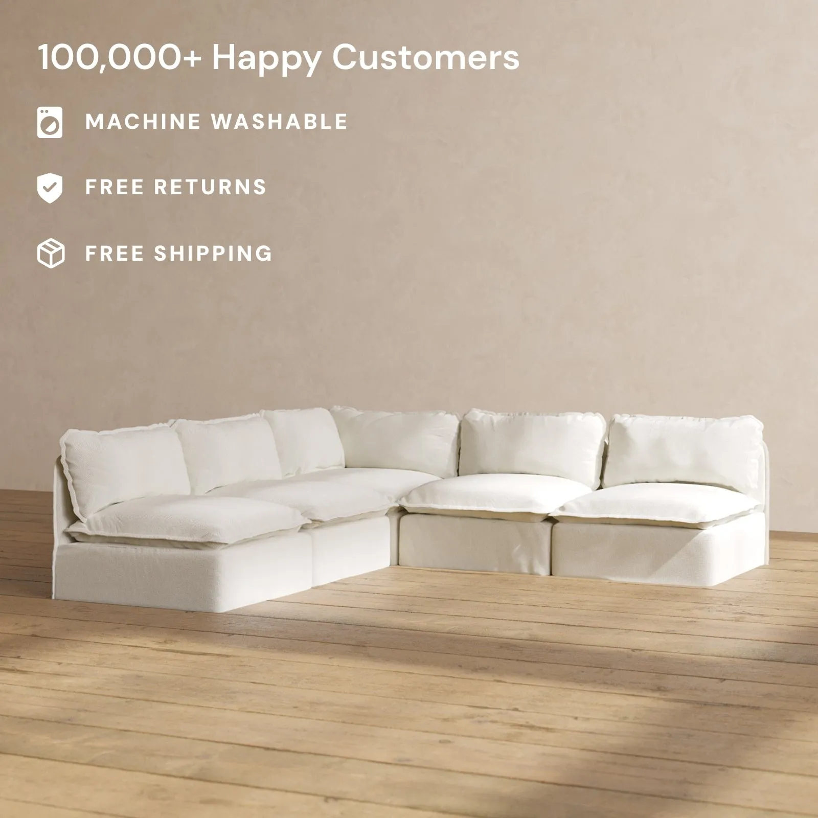 Modular Performance 5-Seater Open-Ends Corner Sectional in Eggshell | Relaxed Blend
