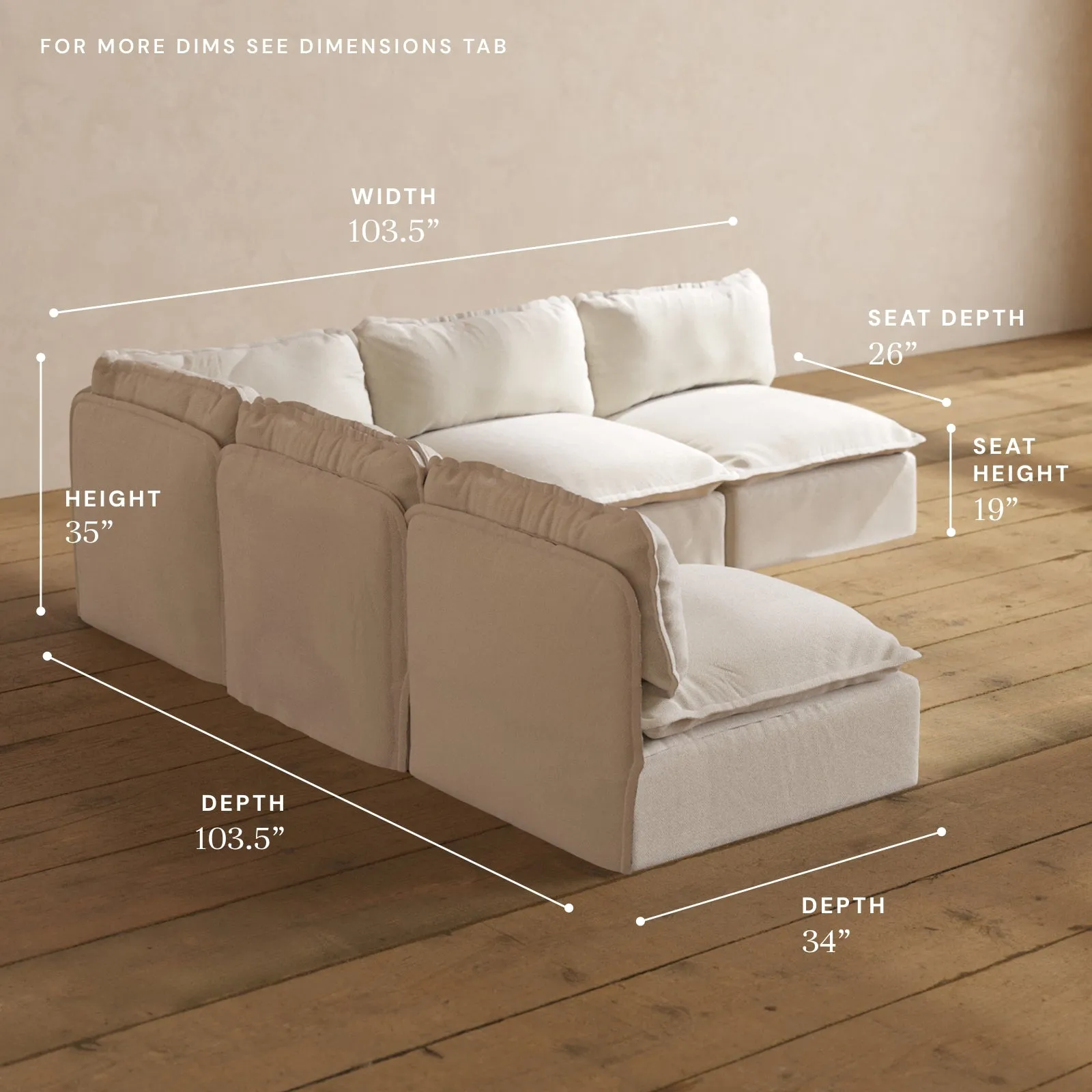 Modular Performance 5-Seater Open-Ends Corner Sectional in Flour | Deluxe Blend