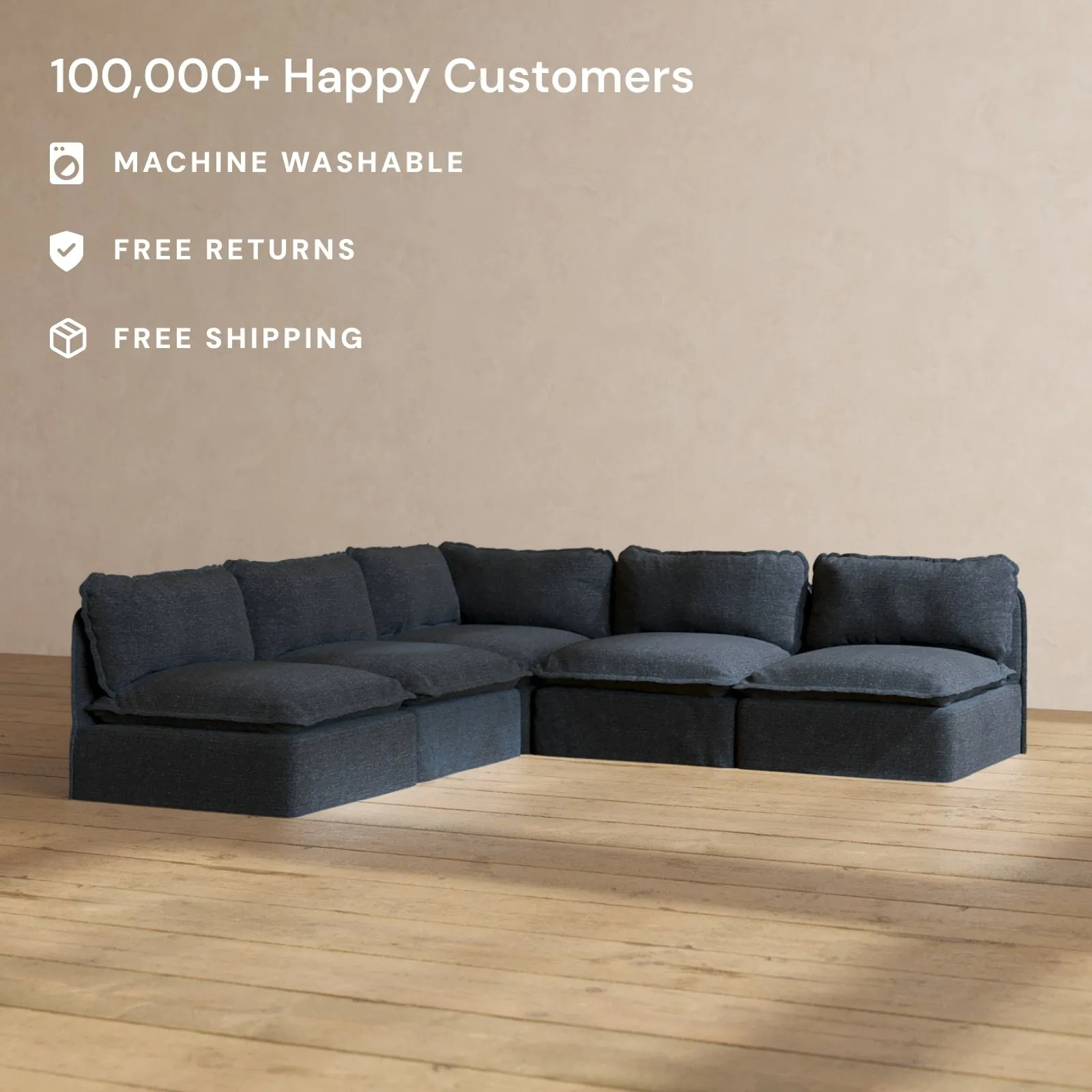 Modular Performance 5-Seater Open-Ends Corner Sectional in Indigo | Deluxe Blend