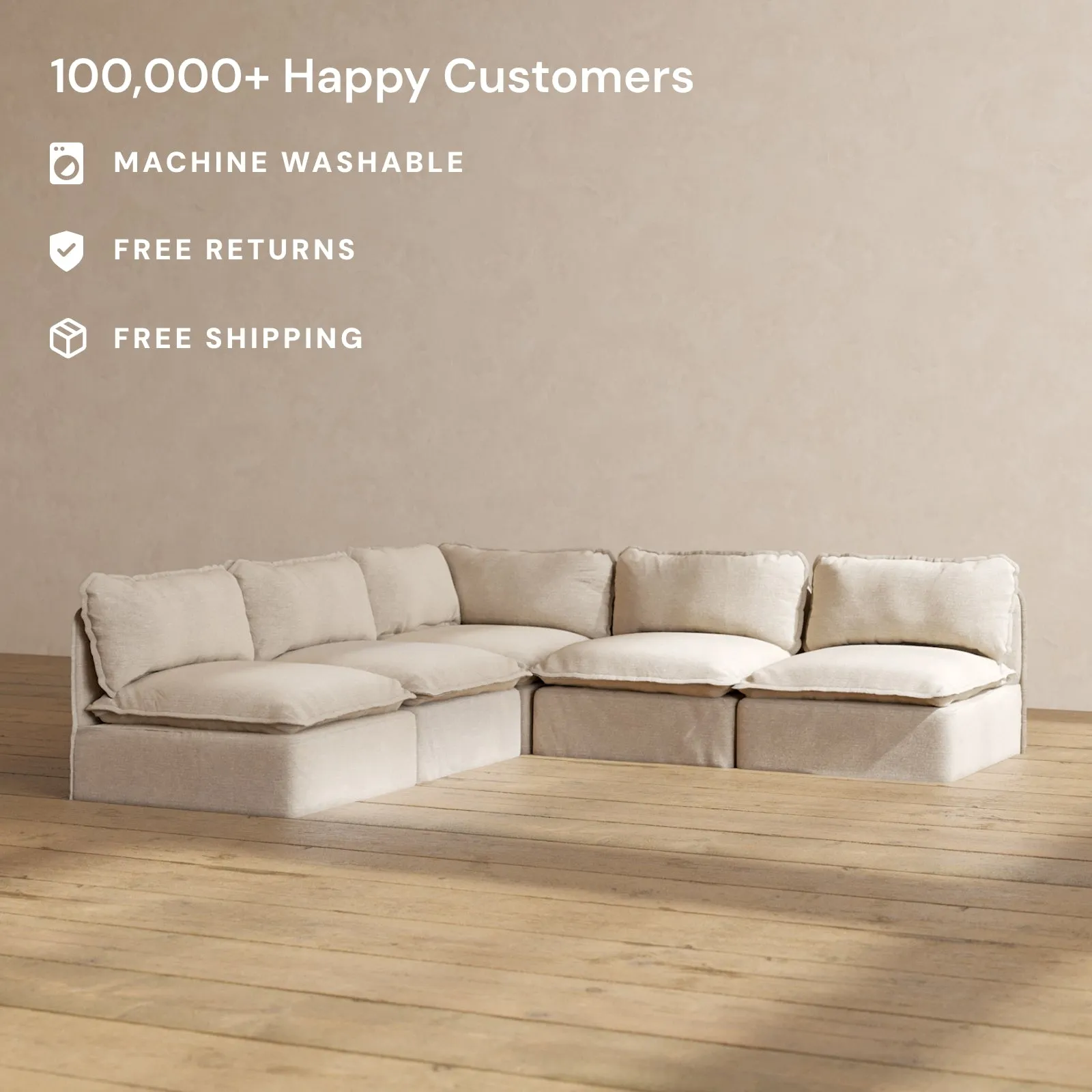 Modular Performance 5-Seater Open-Ends Corner Sectional in Oat | Relaxed Blend
