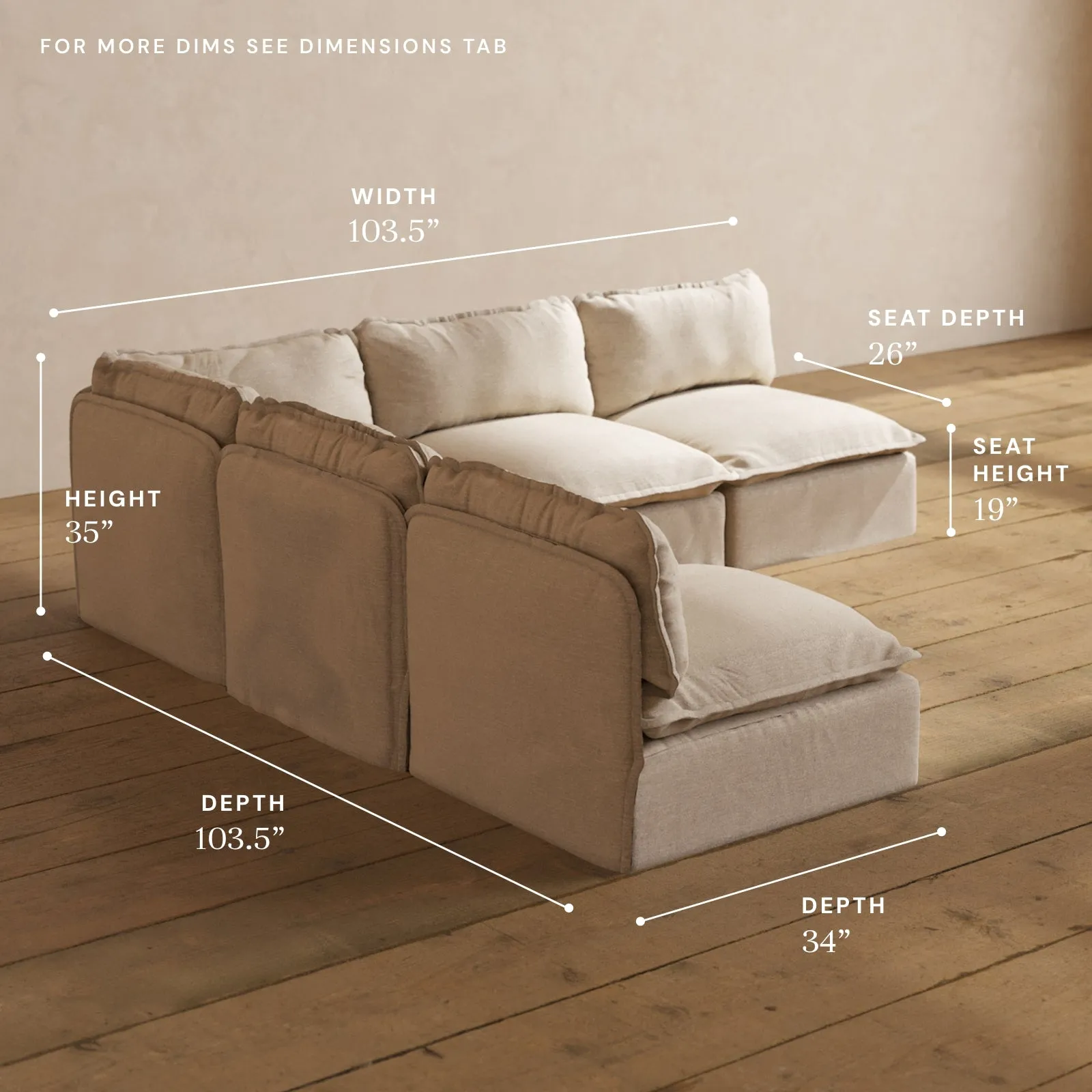 Modular Performance 5-Seater Open-Ends Corner Sectional in Oat | Relaxed Blend