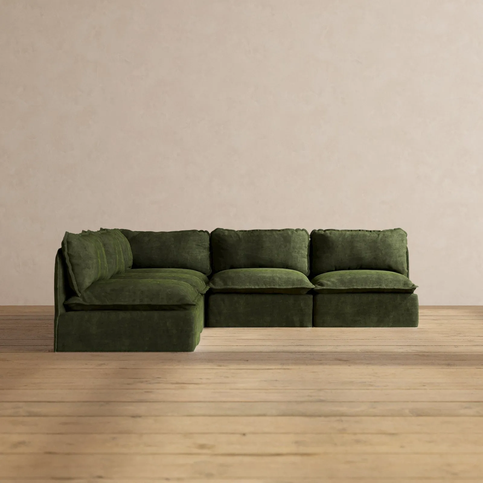 Modular Performance 5-Seater Open-Ends Corner Sectional in Olive | Deluxe Blend
