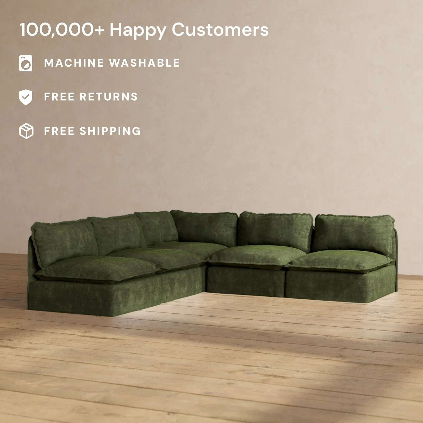 Modular Performance 5-Seater Open-Ends Corner Sectional in Olive | Deluxe Blend