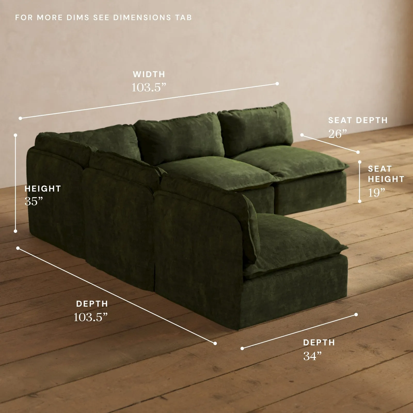 Modular Performance 5-Seater Open-Ends Corner Sectional in Olive | Relaxed Blend
