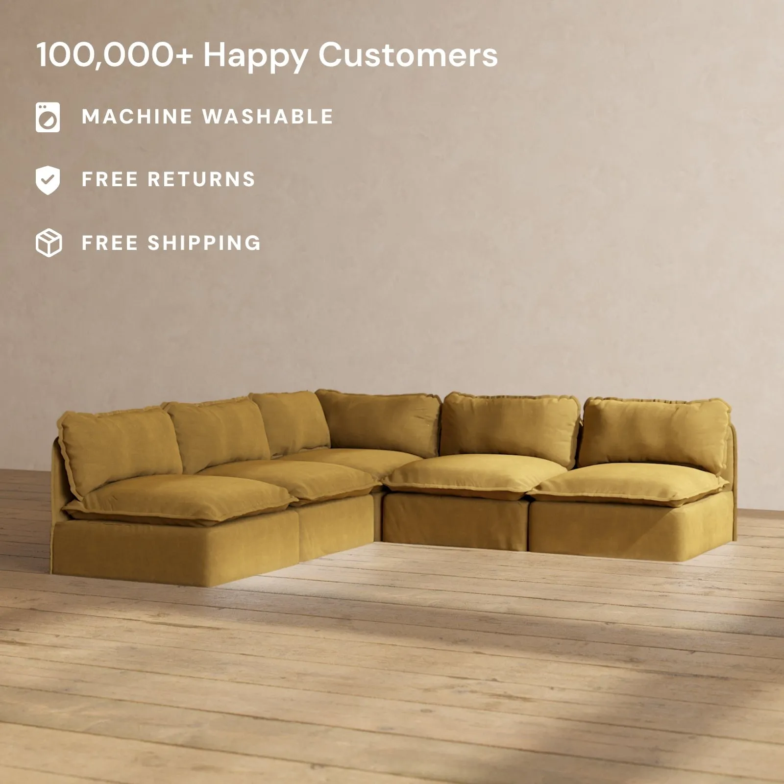 Modular Performance 5-Seater Open-Ends Corner Sectional in Toffee | Deluxe Blend