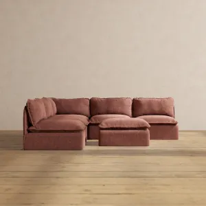 Modular Performance 5-Seater Open-Ends Corner Sectional   Ottoman in Chestnut | Deluxe Blend
