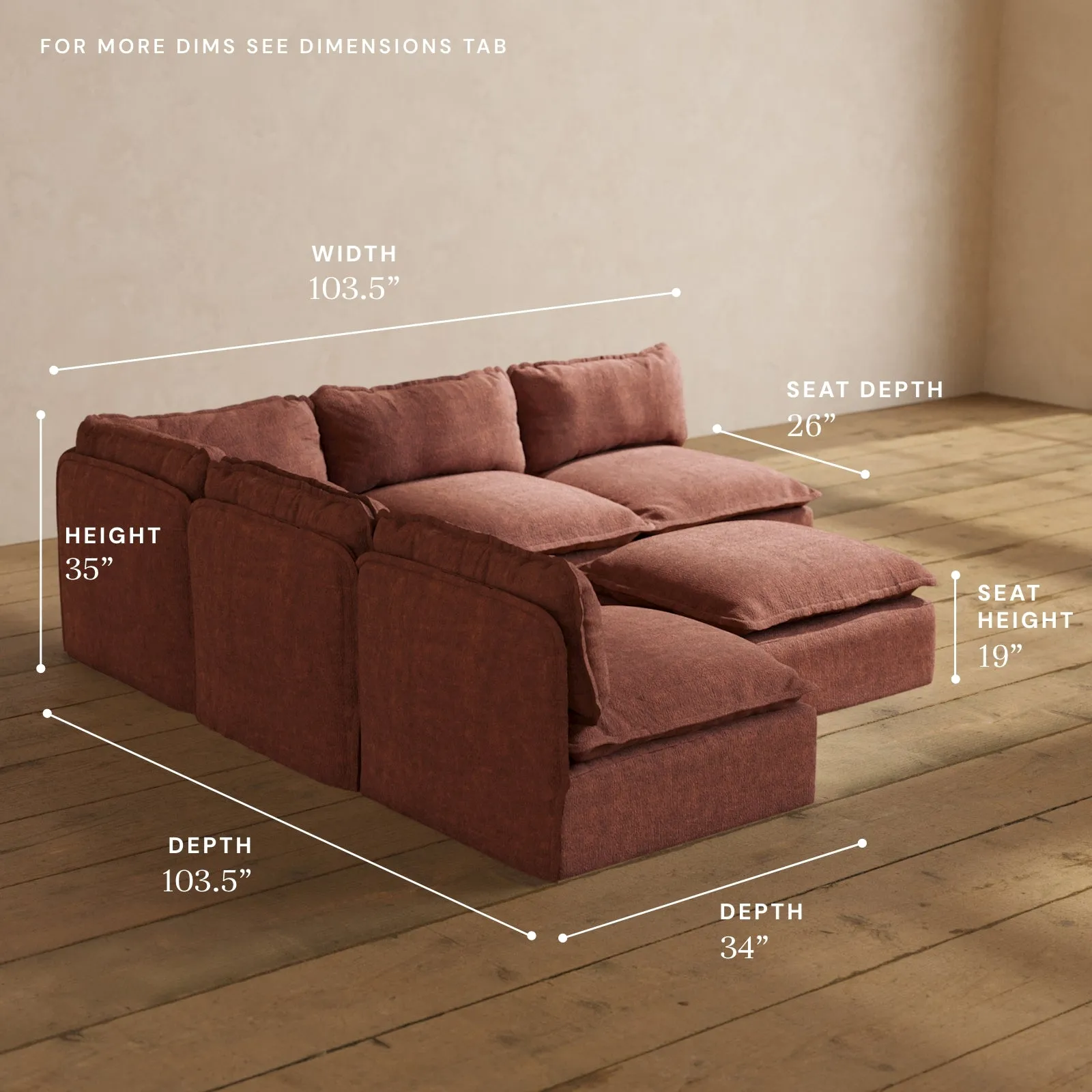 Modular Performance 5-Seater Open-Ends Corner Sectional   Ottoman in Chestnut | Deluxe Blend