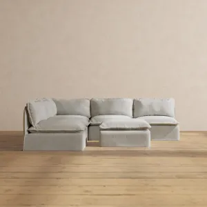 Modular Performance 5-Seater Open-Ends Corner Sectional   Ottoman in Cloud | Relaxed Blend