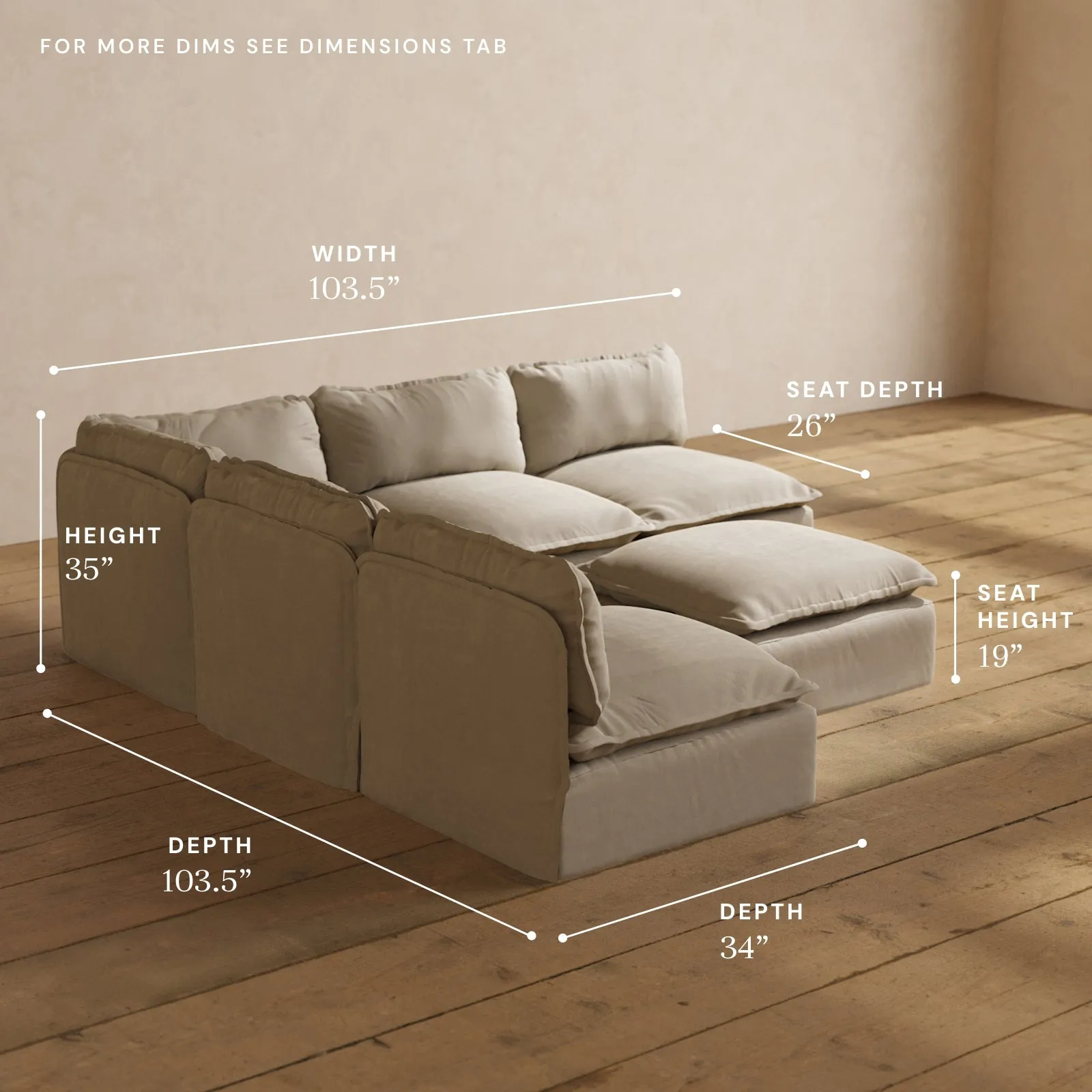 Modular Performance 5-Seater Open-Ends Corner Sectional   Ottoman in Dune | Relaxed Blend