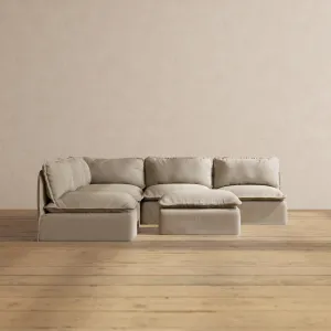 Modular Performance 5-Seater Open-Ends Corner Sectional   Ottoman in Dune | Relaxed Blend