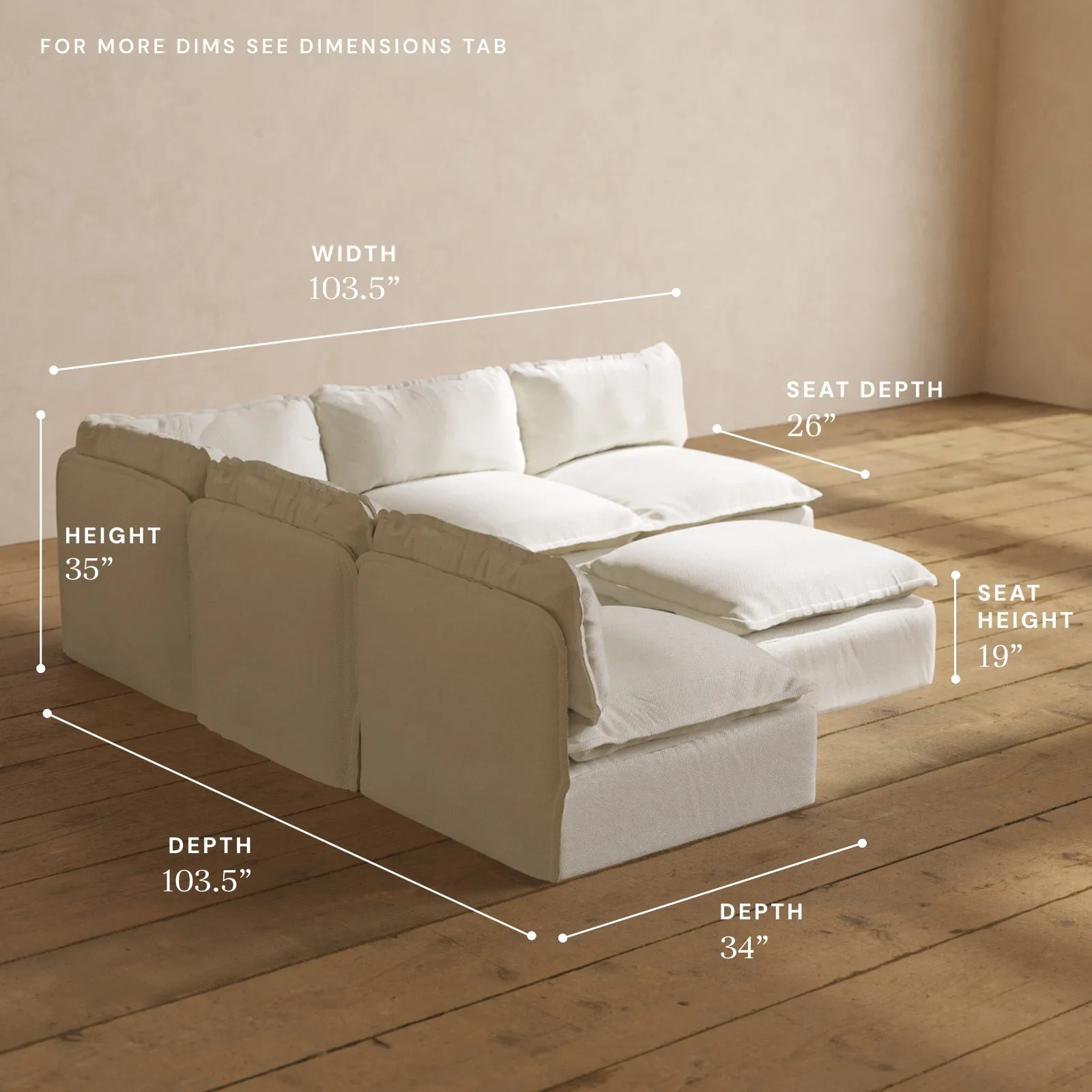 Modular Performance 5-Seater Open-Ends Corner Sectional   Ottoman in Eggshell | Deluxe Blend