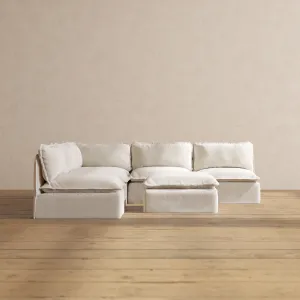 Modular Performance 5-Seater Open-Ends Corner Sectional   Ottoman in Flour | Deluxe Blend