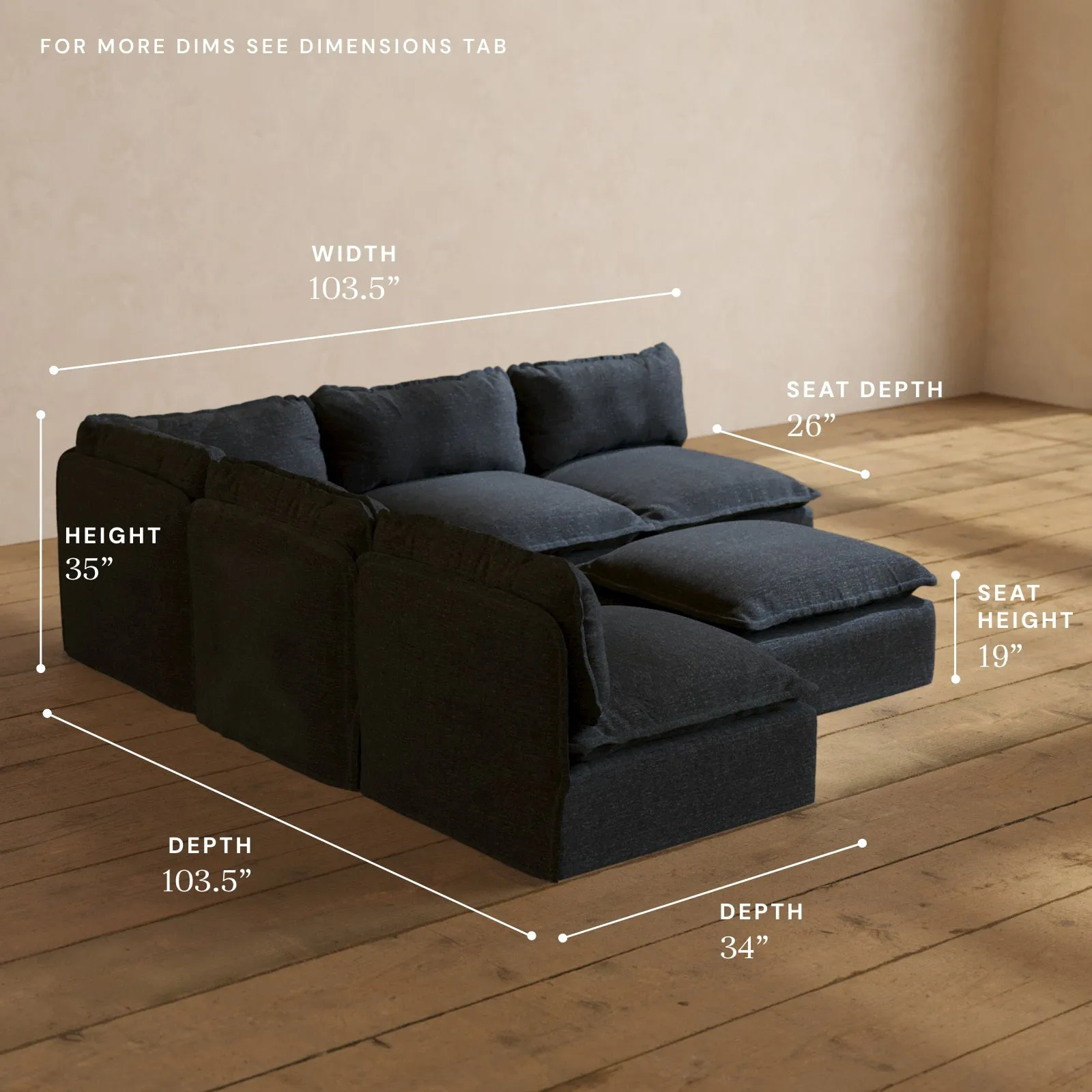 Modular Performance 5-Seater Open-Ends Corner Sectional   Ottoman in Indigo | Deluxe Blend