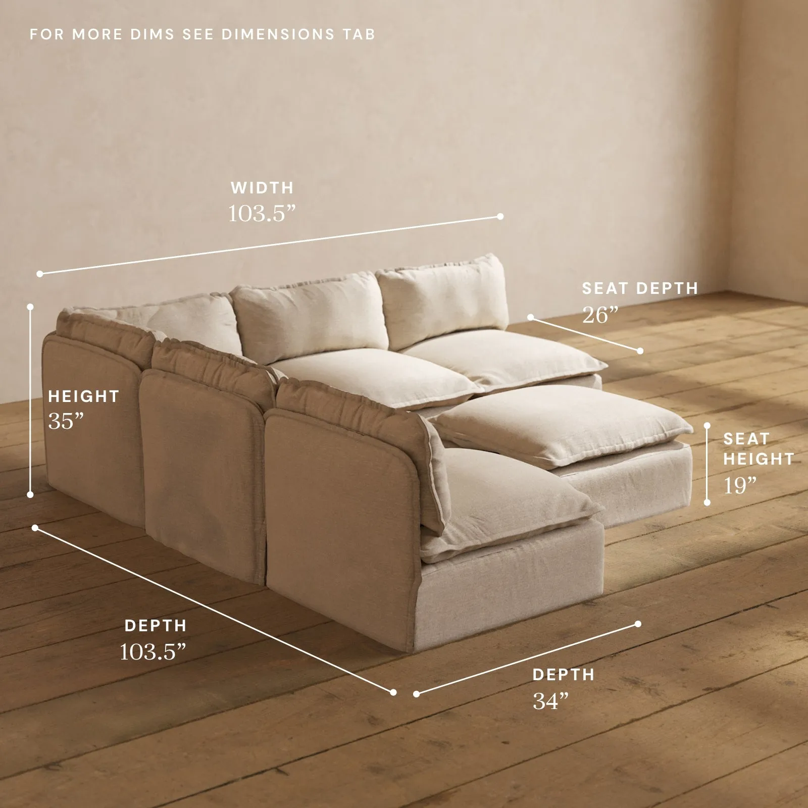 Modular Performance 5-Seater Open-Ends Corner Sectional   Ottoman in Oat | Relaxed Blend