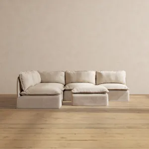 Modular Performance 5-Seater Open-Ends Corner Sectional   Ottoman in Oat | Relaxed Blend