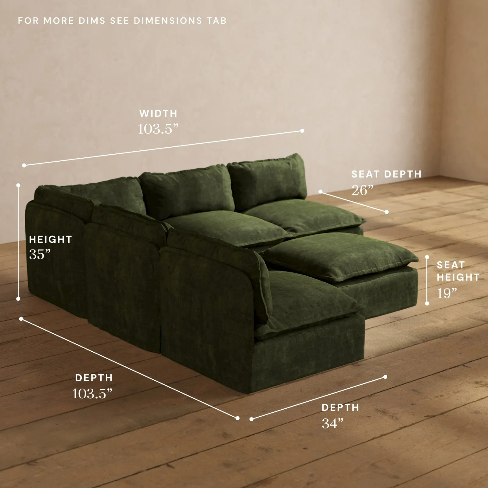 Modular Performance 5-Seater Open-Ends Corner Sectional   Ottoman in Olive | Deluxe Blend