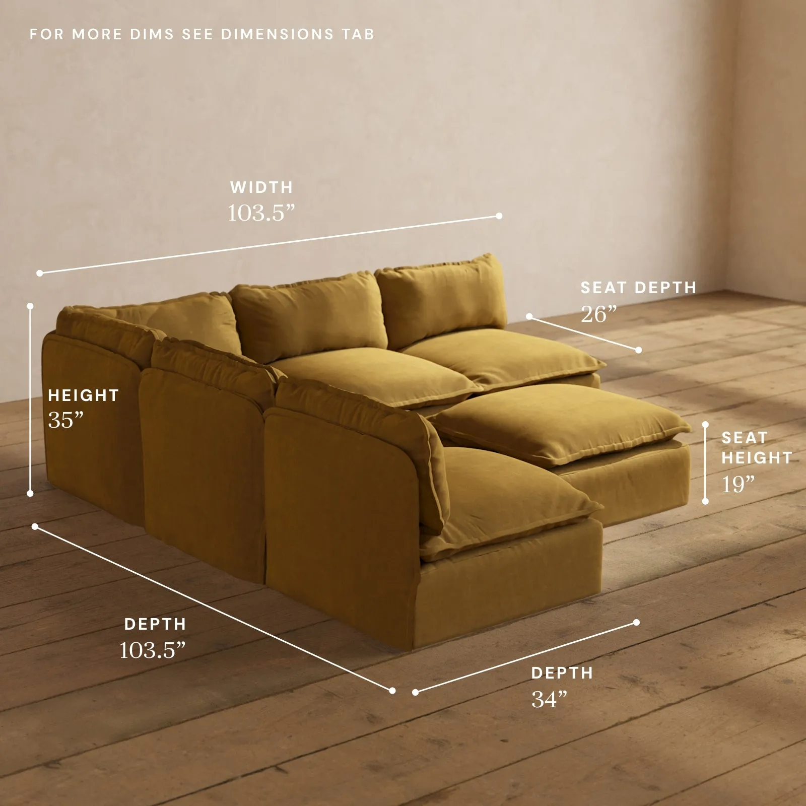 Modular Performance 5-Seater Open-Ends Corner Sectional   Ottoman in Toffee | Relaxed Blend