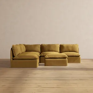 Modular Performance 5-Seater Open-Ends Corner Sectional   Ottoman in Toffee | Relaxed Blend