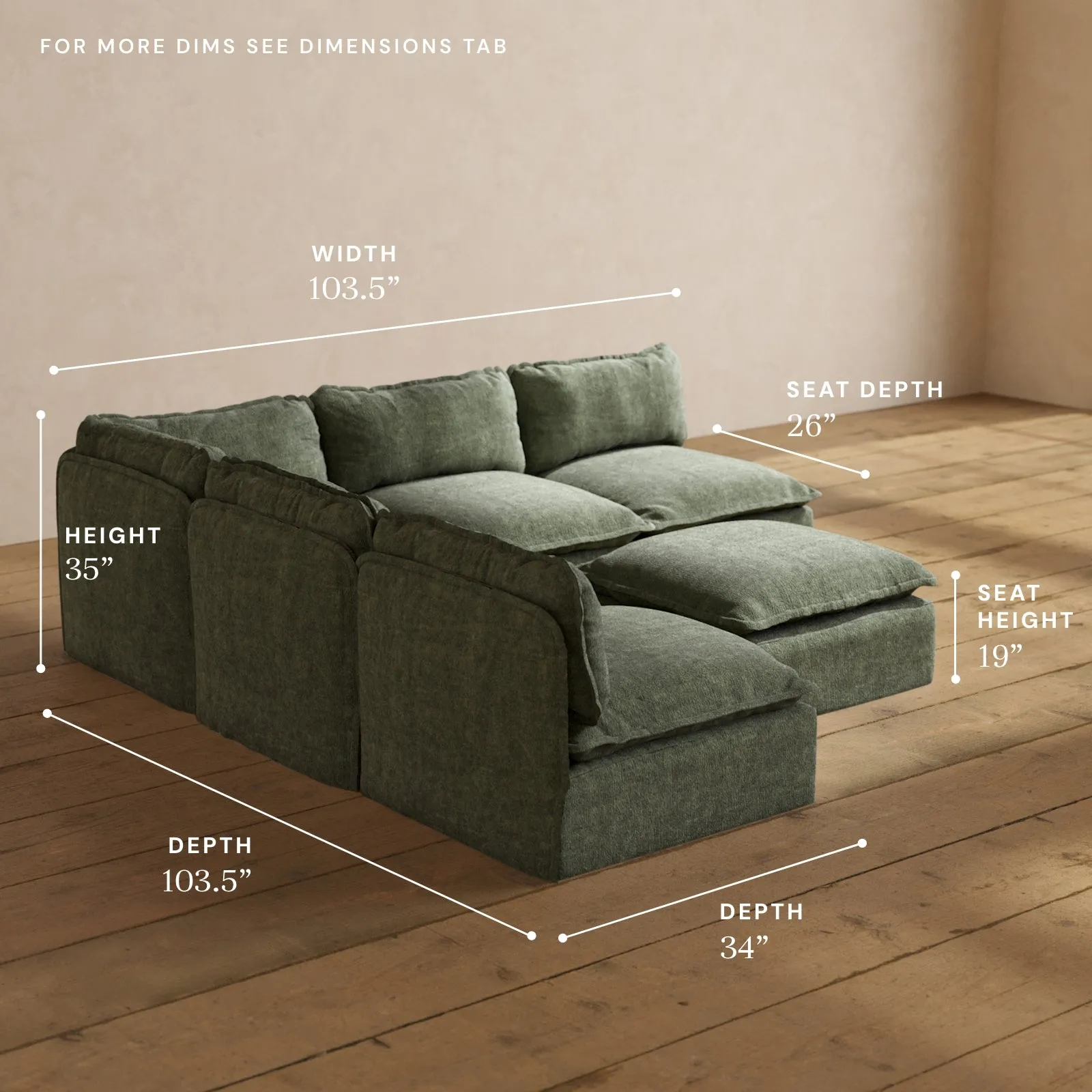 Modular Performance 5-Seater Open-Ends Corner Sectional   Ottoman in Willow | Relaxed Blend