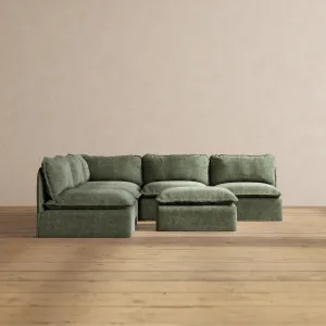 Modular Performance 5-Seater Open-Ends Corner Sectional   Ottoman in Willow | Relaxed Blend