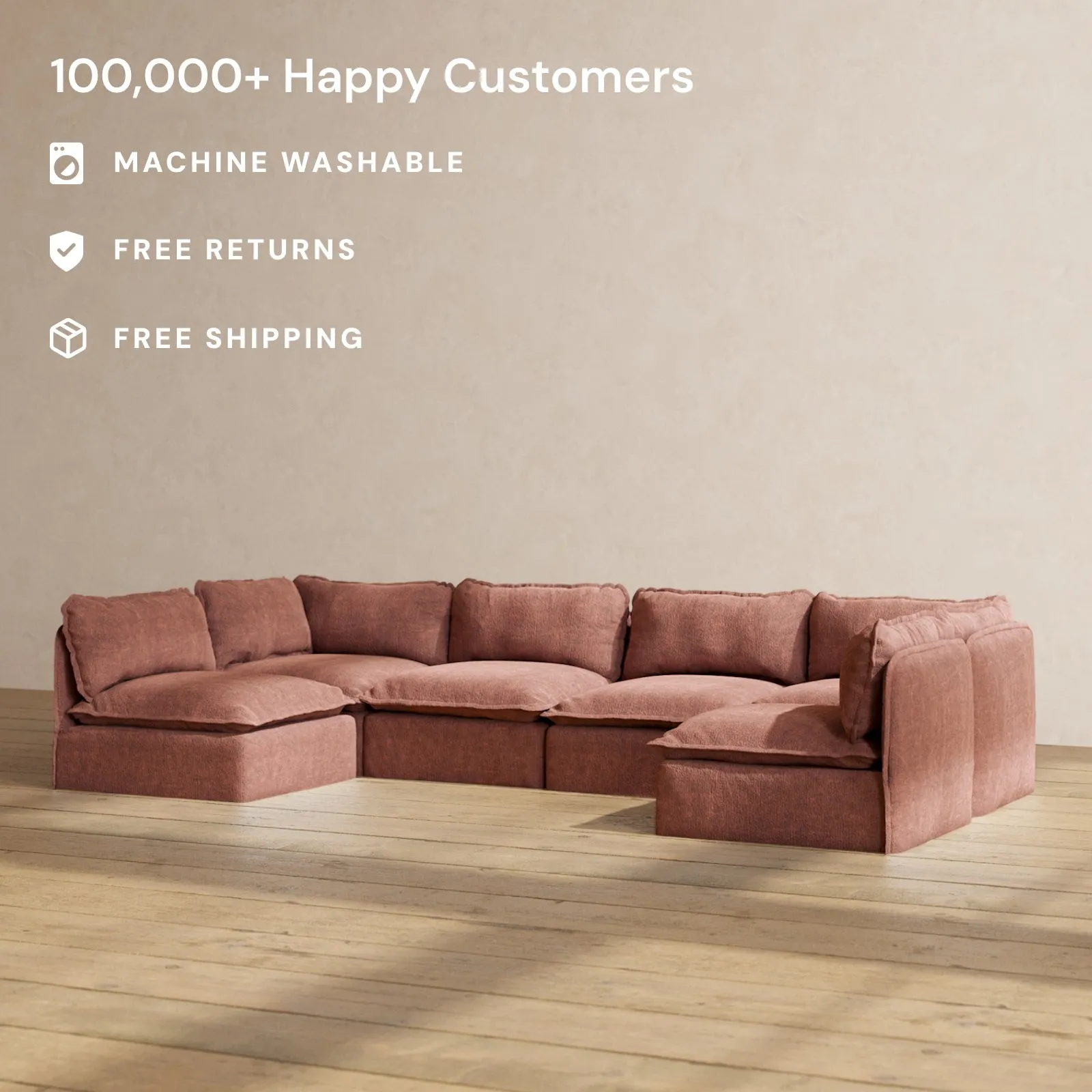 Modular Performance 6-Seater Open-Ends U-Sectional in Chestnut | Relaxed Blend