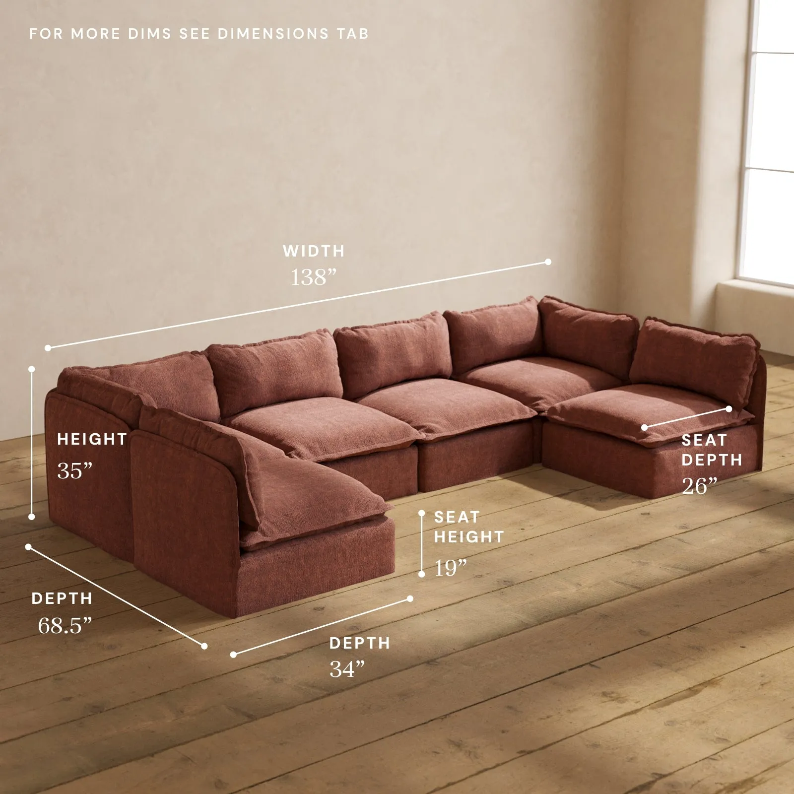 Modular Performance 6-Seater Open-Ends U-Sectional in Chestnut | Relaxed Blend