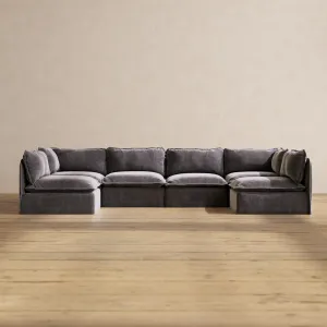 Modular Performance 6-Seater Open-Ends U-Sectional in Cinder | Deluxe Blend