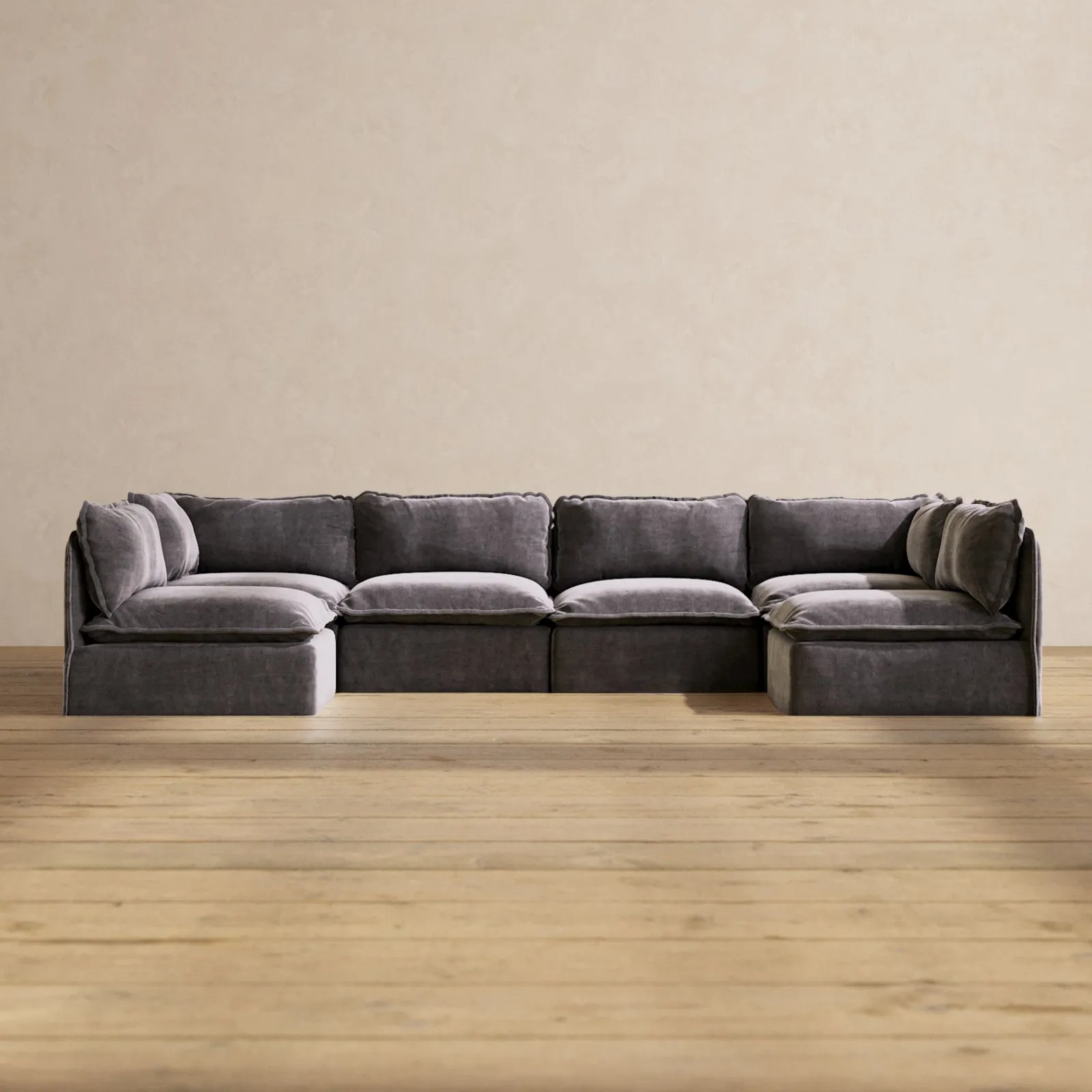Modular Performance 6-Seater Open-Ends U-Sectional in Cinder | Deluxe Blend