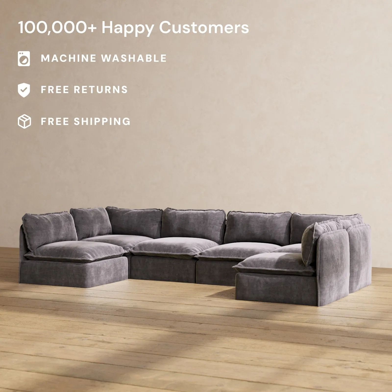 Modular Performance 6-Seater Open-Ends U-Sectional in Cinder | Deluxe Blend