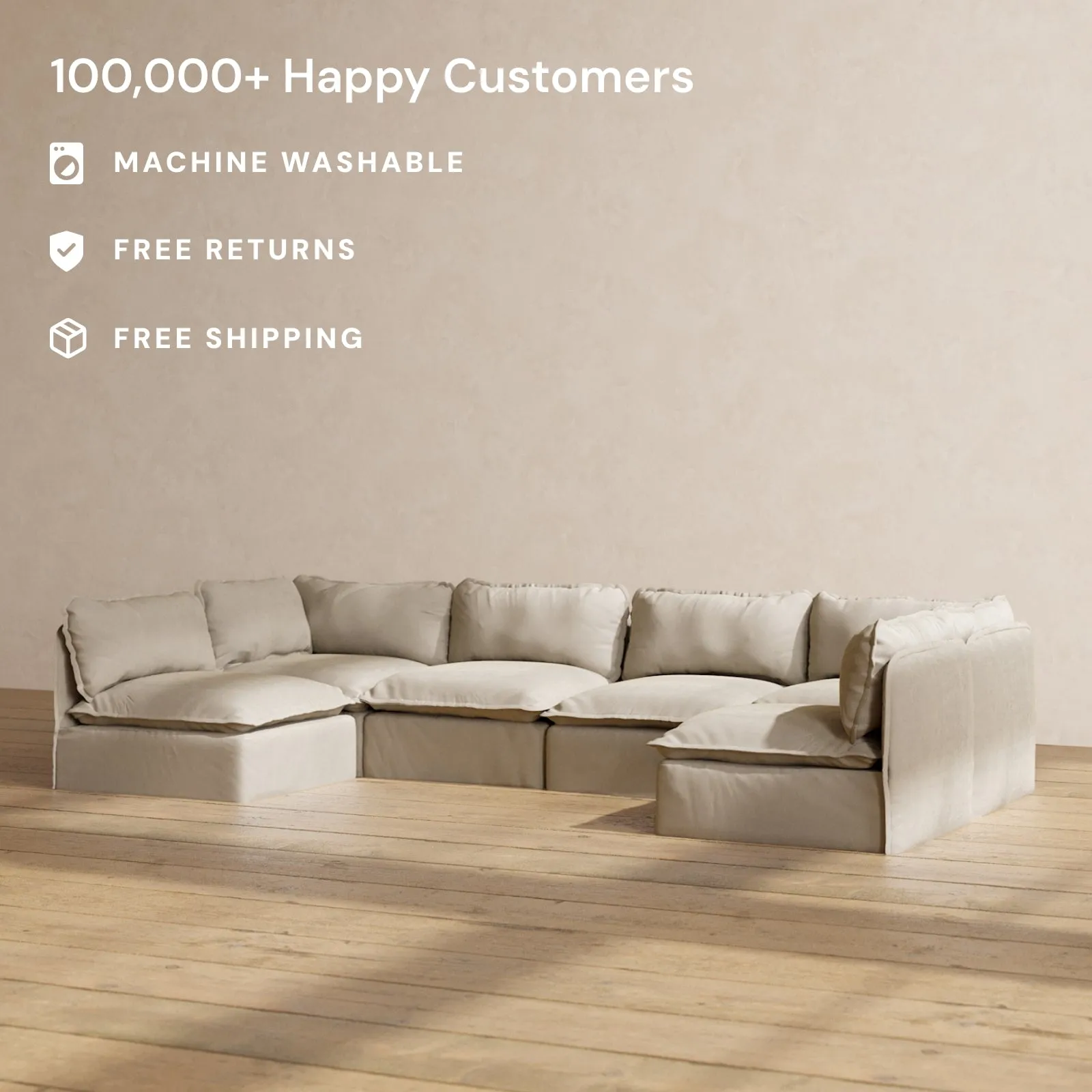 Modular Performance 6-Seater Open-Ends U-Sectional in Dune | Relaxed Blend