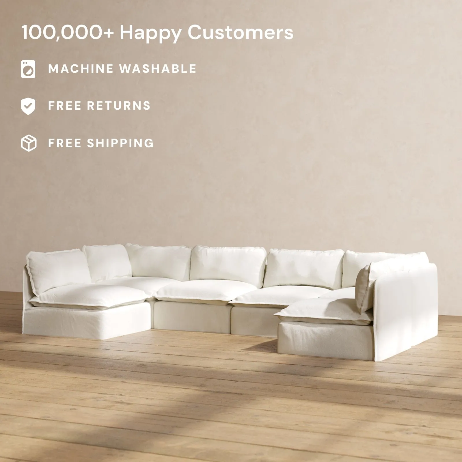 Modular Performance 6-Seater Open-Ends U-Sectional in Eggshell | Deluxe Blend
