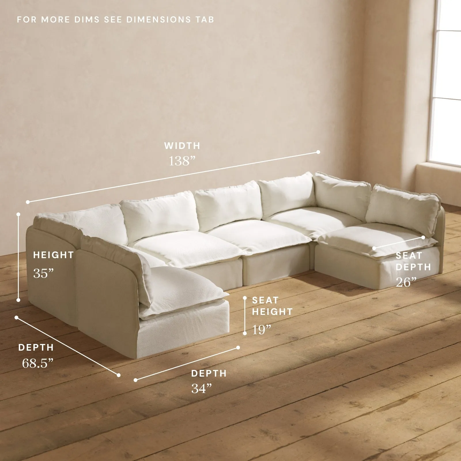 Modular Performance 6-Seater Open-Ends U-Sectional in Eggshell | Deluxe Blend