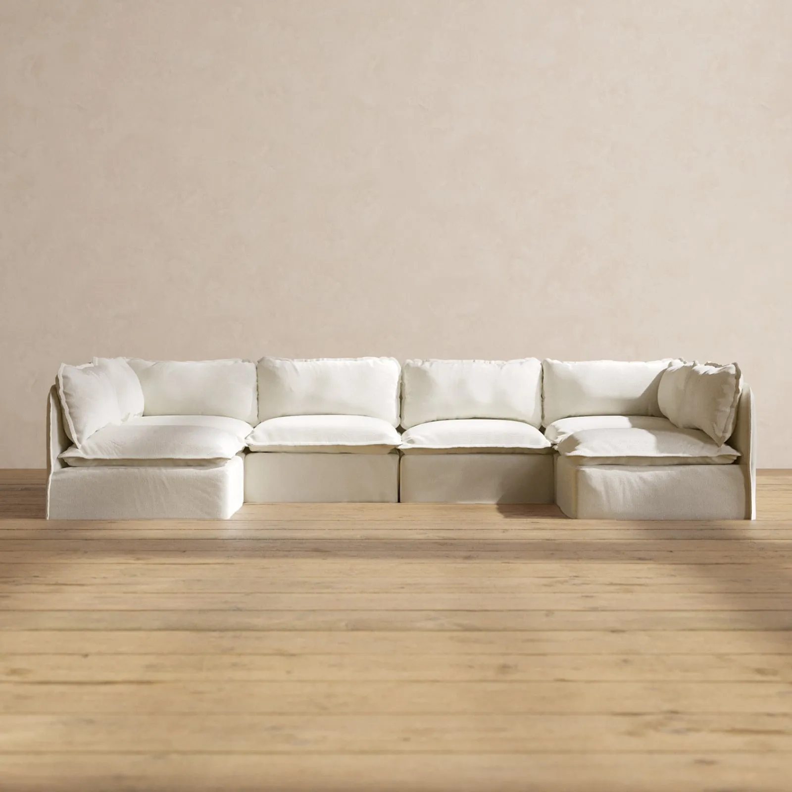 Modular Performance 6-Seater Open-Ends U-Sectional in Eggshell | Deluxe Blend