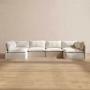 Modular Performance 6-Seater Open-Ends U-Sectional in Flour | Deluxe Blend