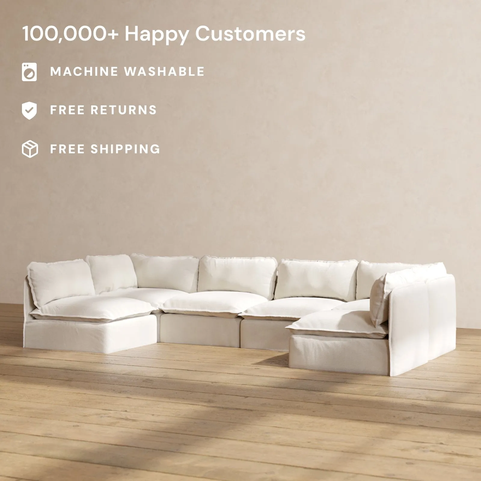 Modular Performance 6-Seater Open-Ends U-Sectional in Flour | Relaxed Blend