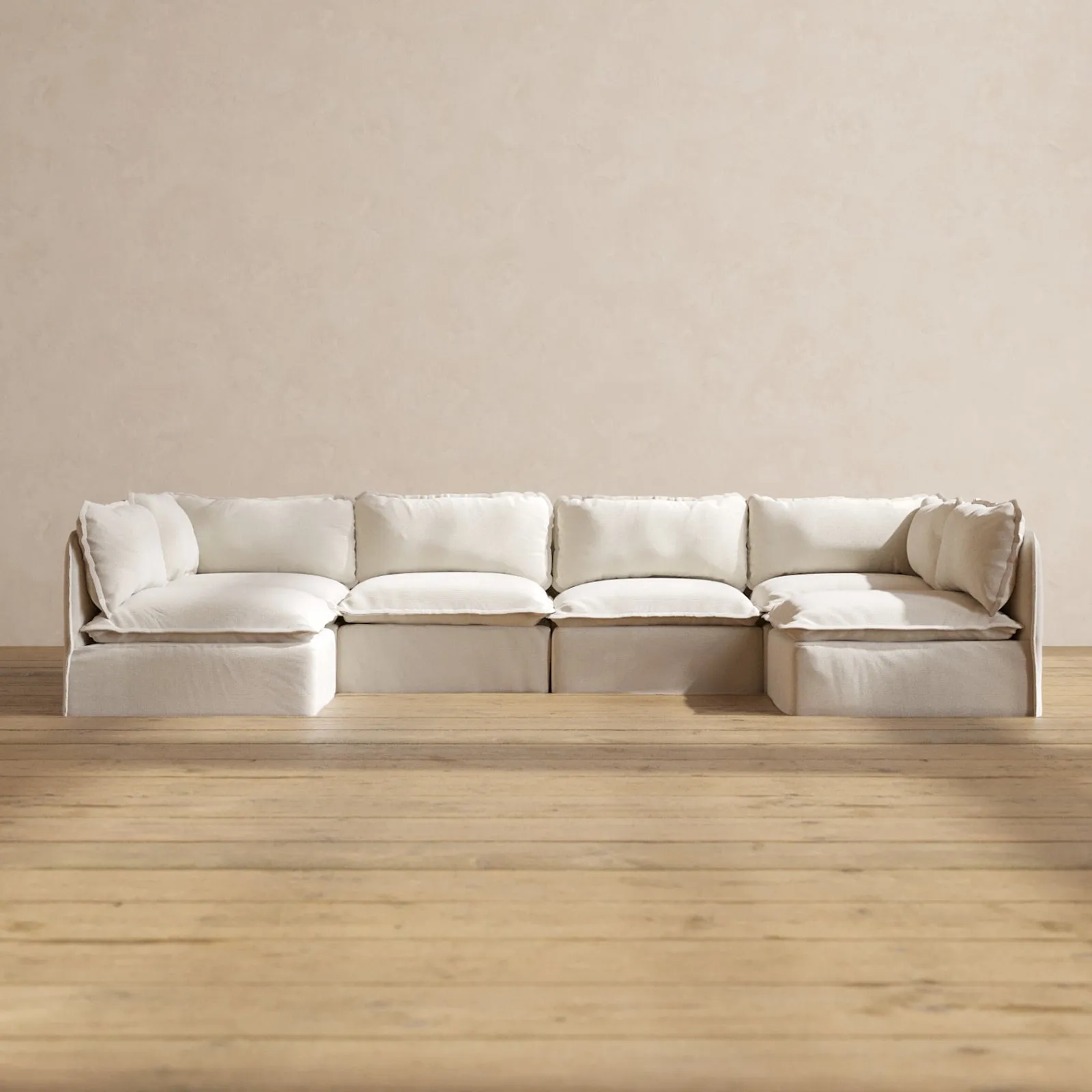 Modular Performance 6-Seater Open-Ends U-Sectional in Flour | Relaxed Blend
