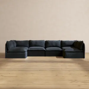 Modular Performance 6-Seater Open-Ends U-Sectional in Indigo | Relaxed Blend