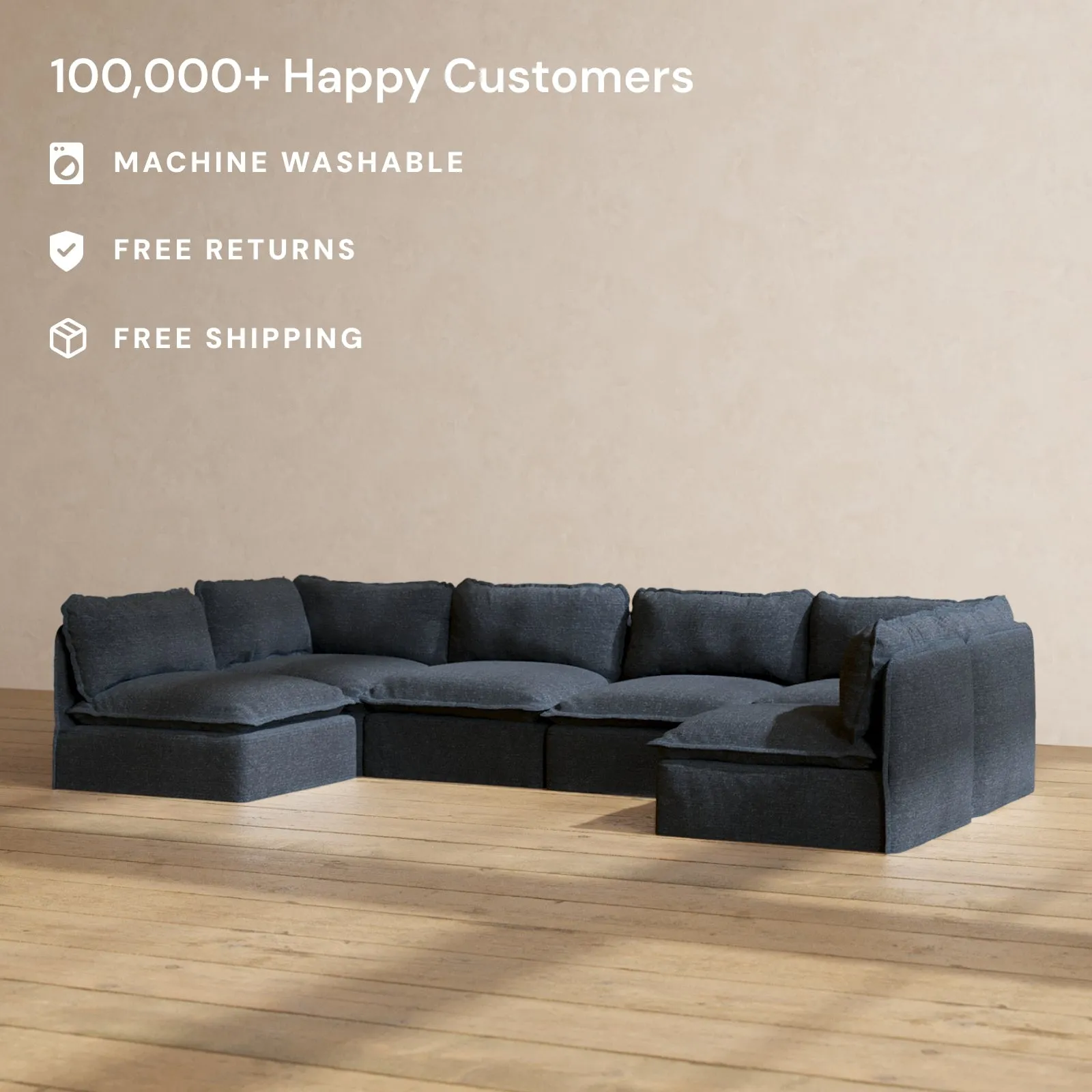 Modular Performance 6-Seater Open-Ends U-Sectional in Indigo | Relaxed Blend