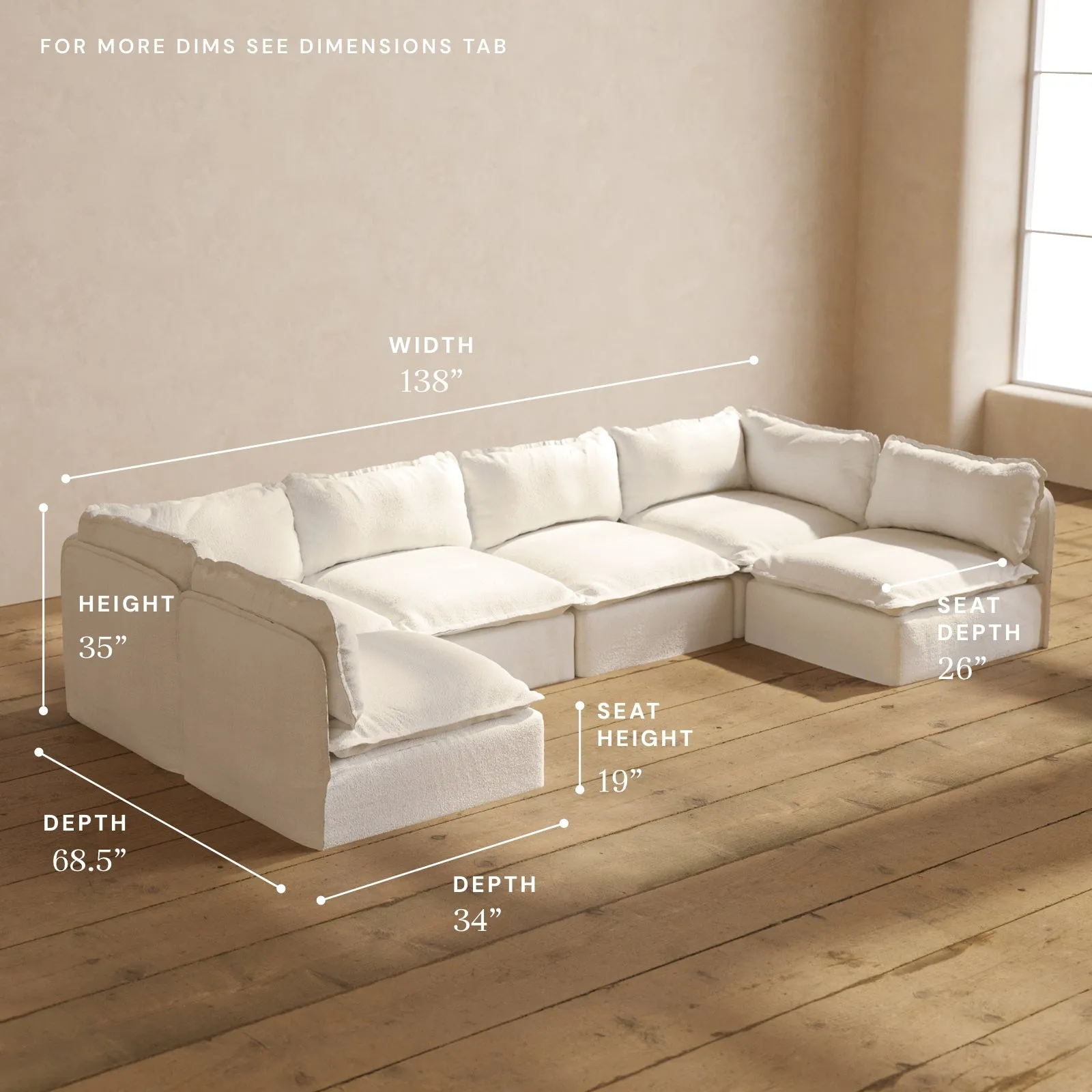 Modular Performance 6-Seater Open-Ends U-Sectional in Mousse | Relaxed Blend