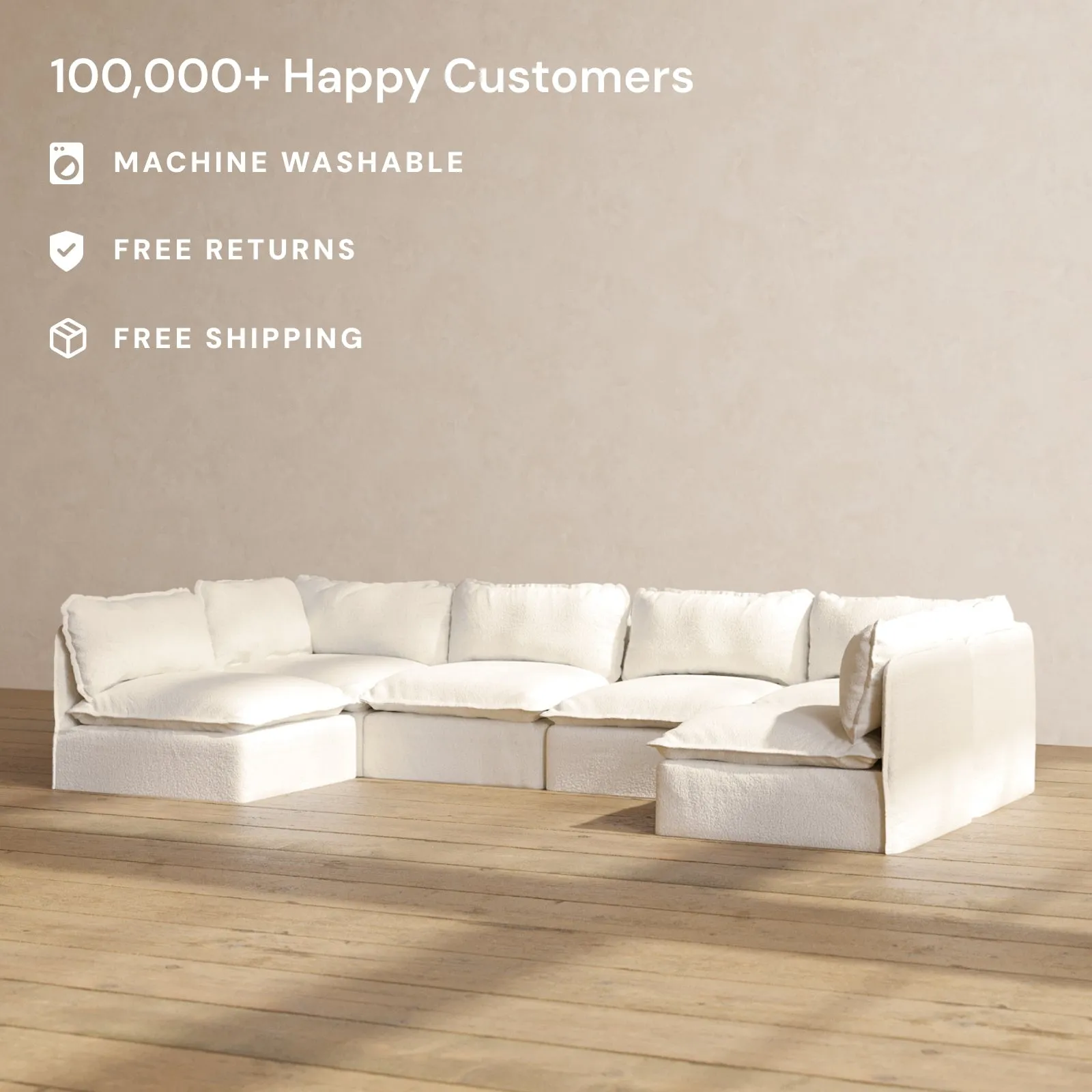 Modular Performance 6-Seater Open-Ends U-Sectional in Mousse | Relaxed Blend