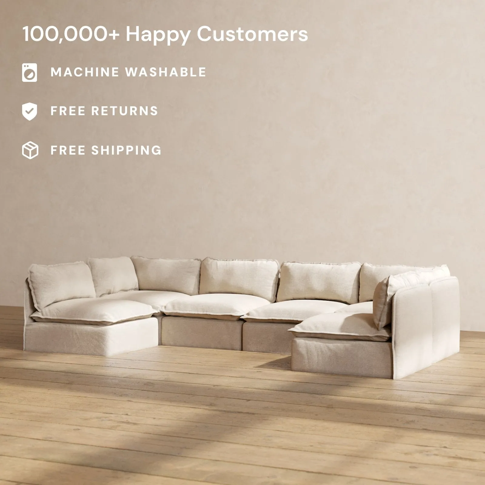 Modular Performance 6-Seater Open-Ends U-Sectional in Oat | Deluxe Blend