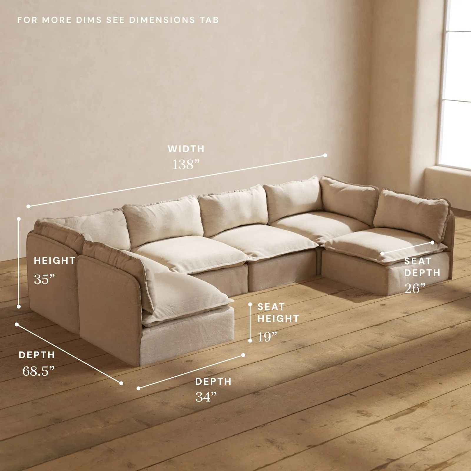 Modular Performance 6-Seater Open-Ends U-Sectional in Oat | Deluxe Blend