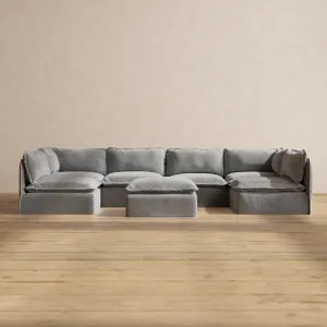 Modular Performance 6-Seater Open-Ends U-Sectional   Ottoman in Ash | Deluxe Blend