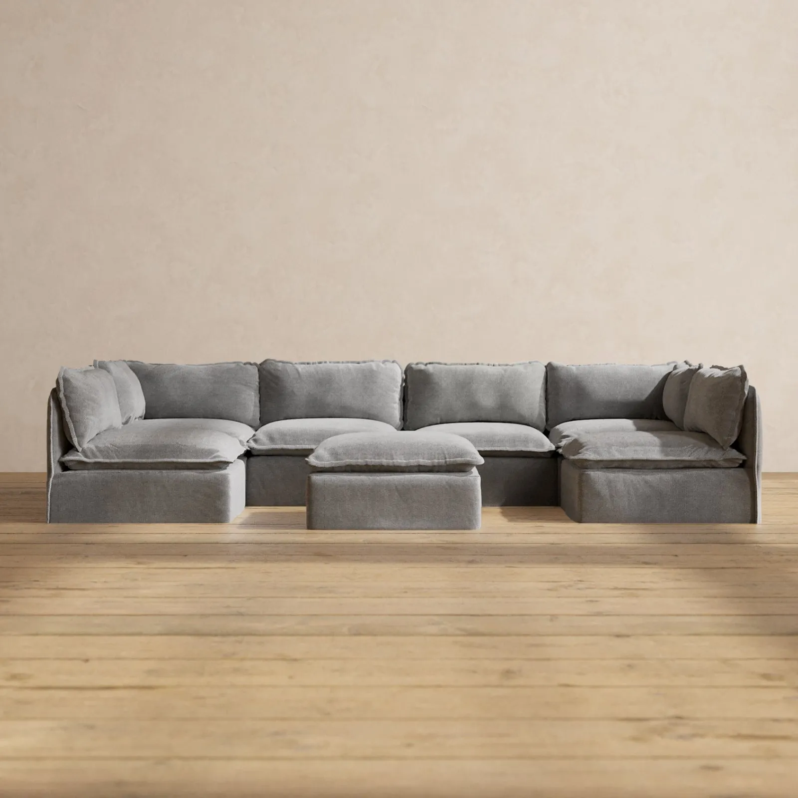 Modular Performance 6-Seater Open-Ends U-Sectional   Ottoman in Ash | Deluxe Blend