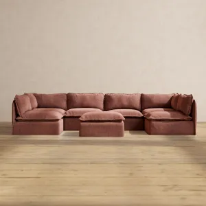Modular Performance 6-Seater Open-Ends U-Sectional   Ottoman in Chestnut | Relaxed Blend