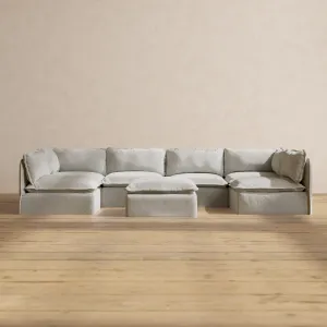 Modular Performance 6-Seater Open-Ends U-Sectional   Ottoman in Cloud | Relaxed Blend