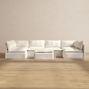 Modular Performance 6-Seater Open-Ends U-Sectional   Ottoman in Mousse | Deluxe Blend