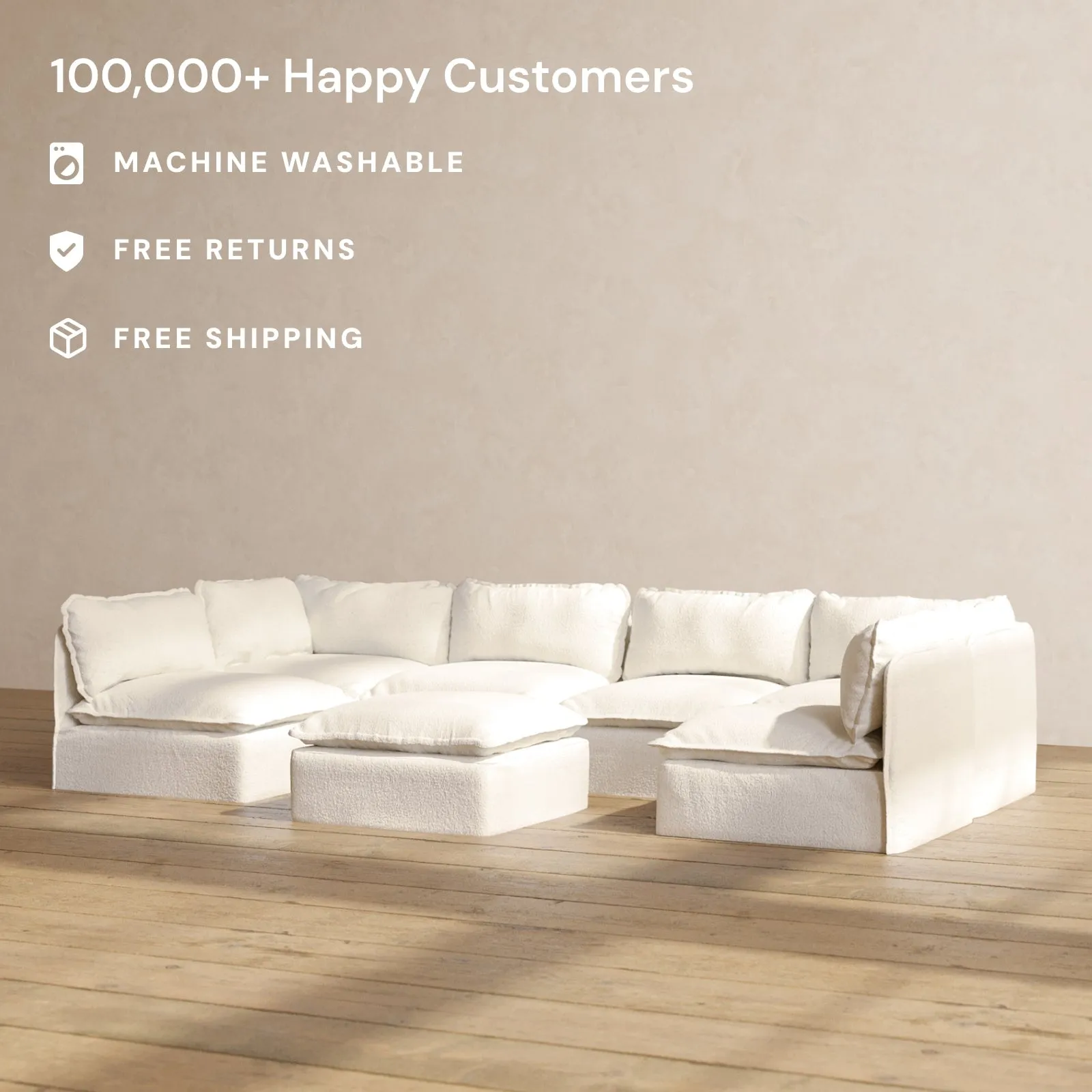 Modular Performance 6-Seater Open-Ends U-Sectional   Ottoman in Mousse | Deluxe Blend