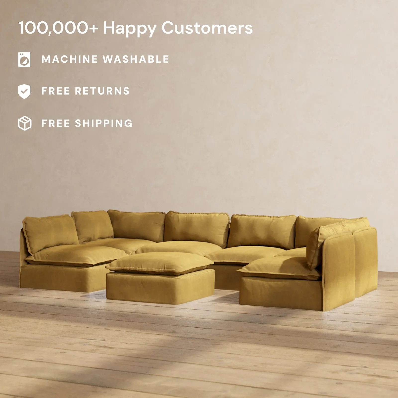 Modular Performance 6-Seater Open-Ends U-Sectional   Ottoman in Toffee | Deluxe Blend